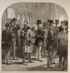 Une division à la Chambre des communes : Membres passant les scrutateurs, de The Illustrated London News, 18 février 1882